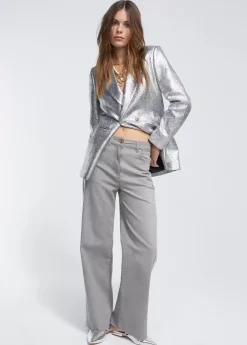 Blazer cruzada plateada