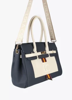 Bolso shopper azul y blanco