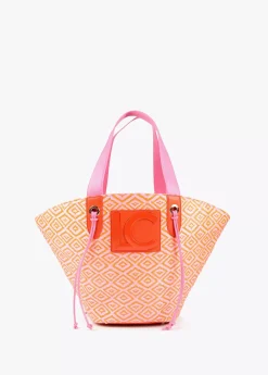 Bolso tipo cesta en efecto rafia bicolor