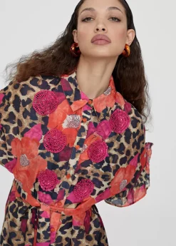 Caftan midi estampado combinado