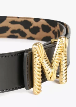 Cinturón reversible estampado animal y negro