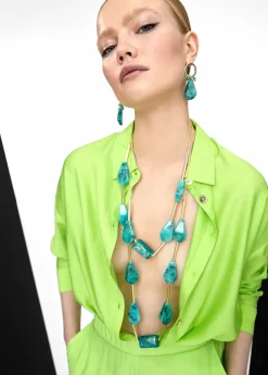 Collar con cadena doble turquesa