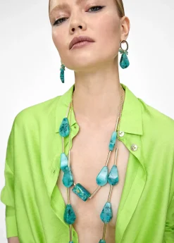 Collar con cadena doble turquesa