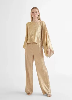 Pantalón recto dorado y tornasolado