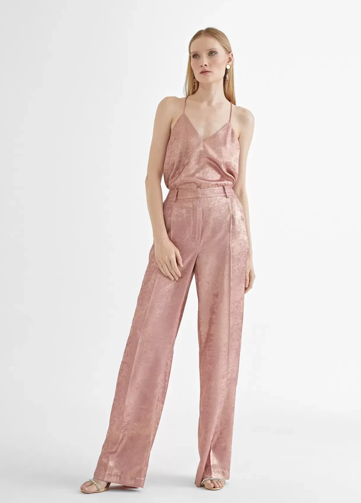 Pantalon recto rosa tornasolado