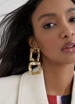 Pendientes dorados doble cuadrado