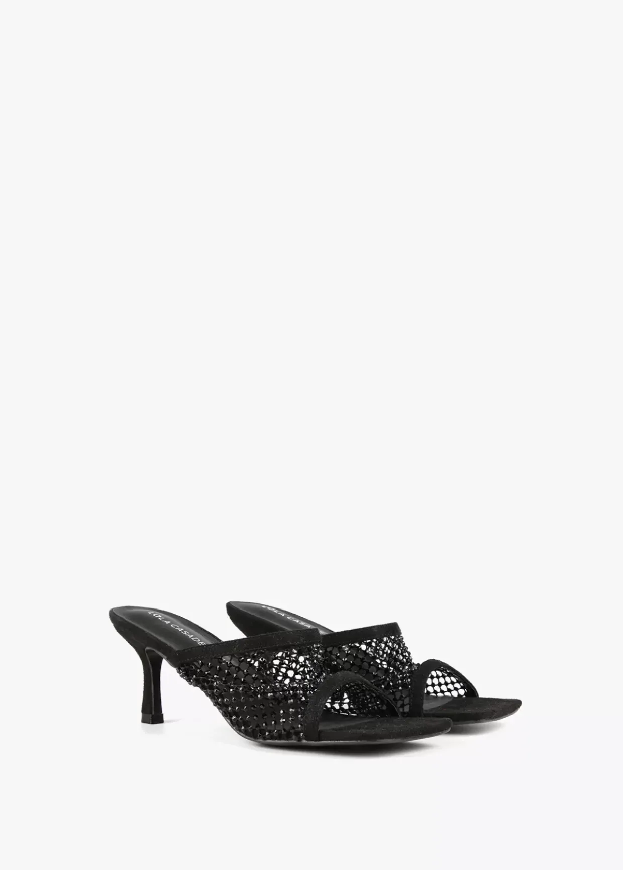Sandalia de tacón y malla de strass