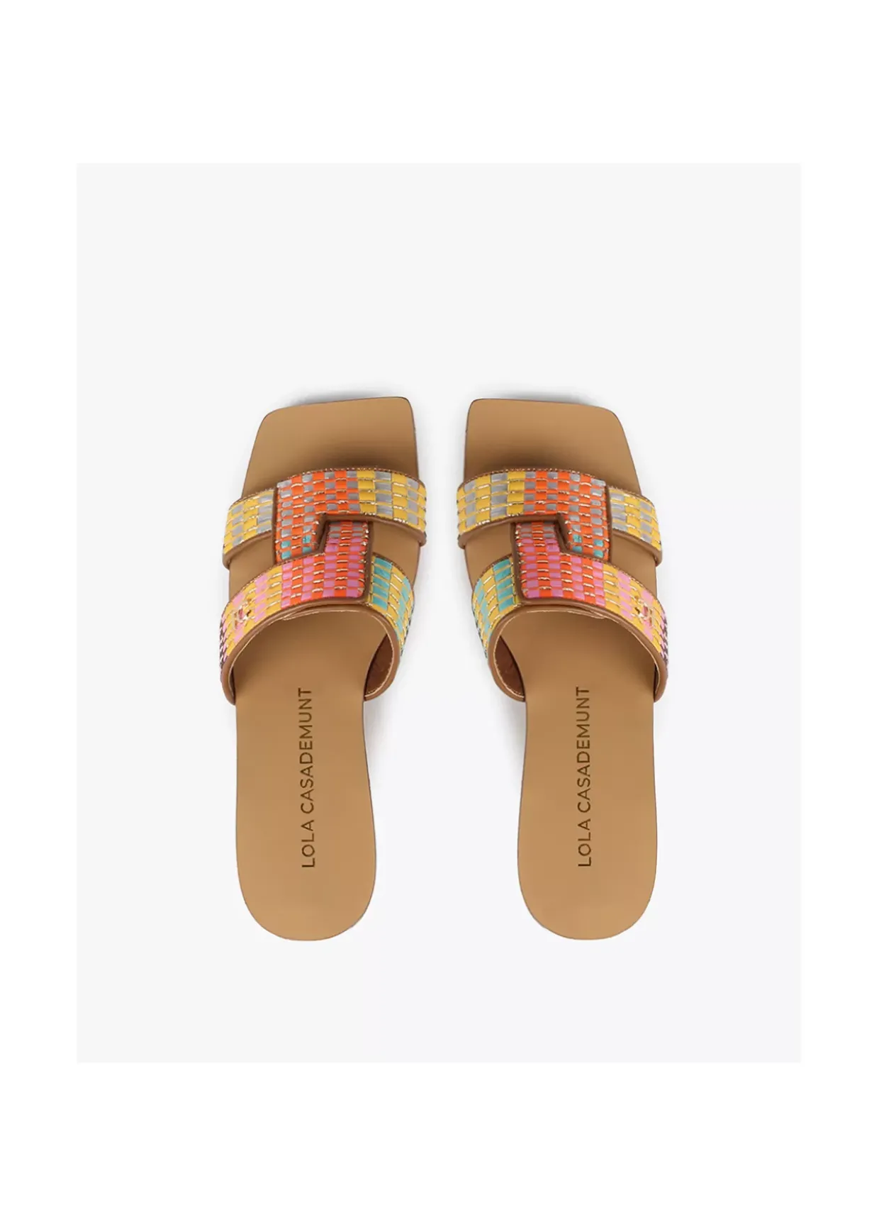 Sandalia plana efecto rafia multicolor