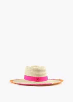 Sombrero efecto ráfia y bordados