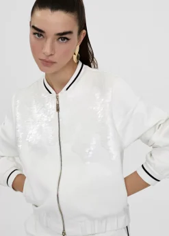 Sudadera cremallera con lentejuelas