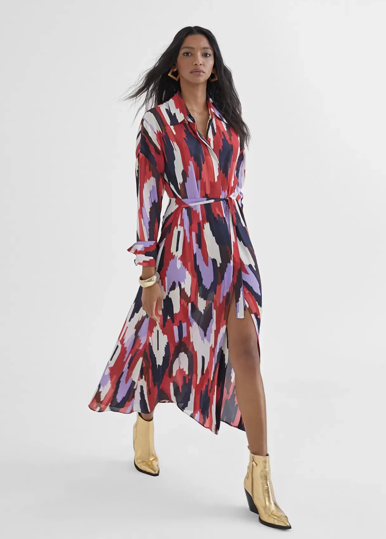 Vestido camisero largo y multicolor