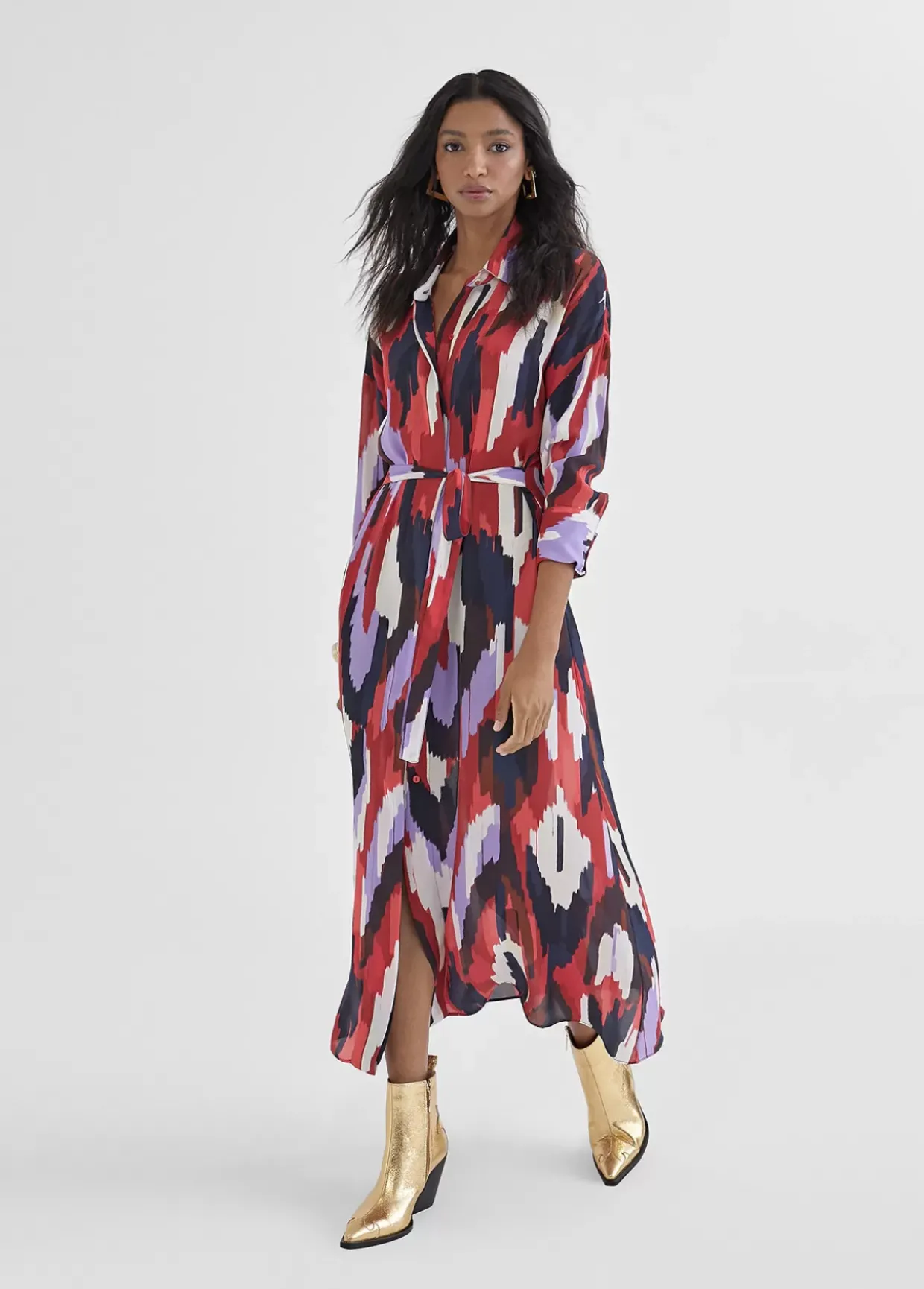 Vestido camisero largo y multicolor