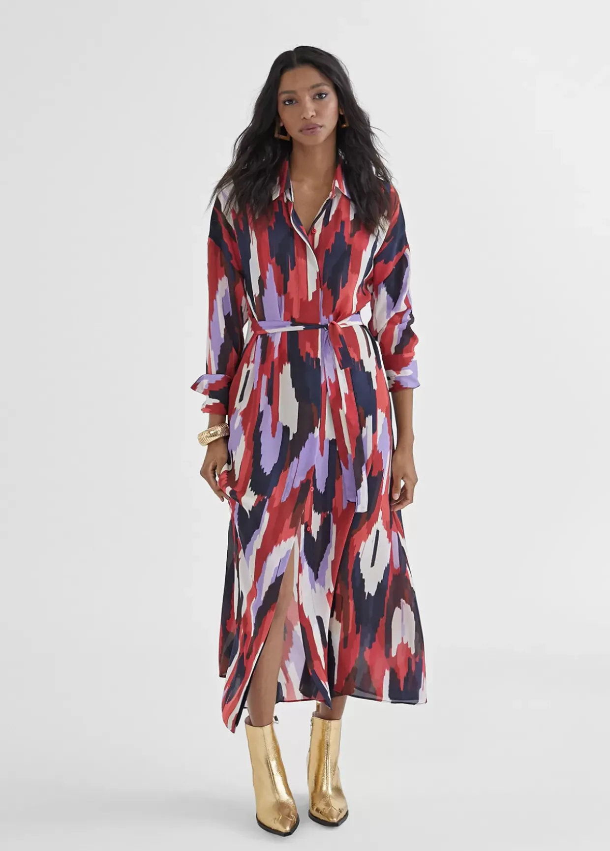 Vestido camisero largo y multicolor