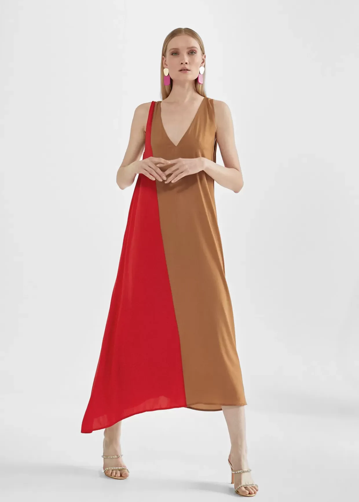 Vestido midi bicolor