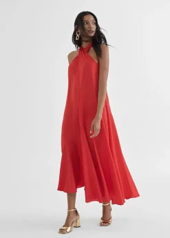 Vestido midi cuello halter cruzado