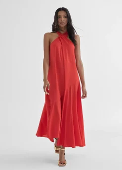 Vestido midi cuello halter cruzado