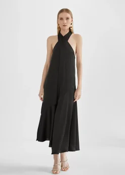 Vestido midi cuello halter cruzado