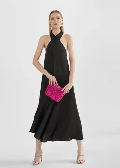 Vestido midi cuello halter cruzado